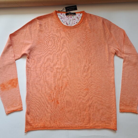 NWT Men's Gionfriddo 100% Cotton Italian Crew Neck Orange Shirt Sweater Size M - Picture 6 of 16